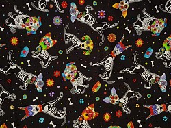 TT008 - Sugar Skull Dogs - 100% cottons. 45'' wide. £13.99pm
